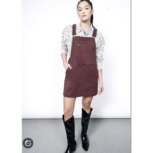 Wildfang Essential Denim Skirtall Overall Dress Jumper Rose Brown Size XS NWT